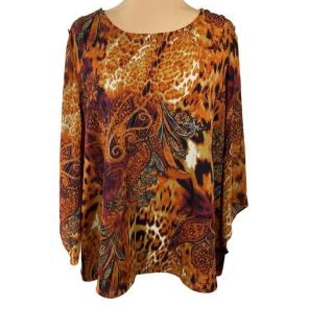 Crest Women's Blouse - Orange and Brown Pattern‎ size extra large